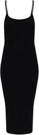 Michael Kors Ribgebreide Midi-jurk met Kettingbandjes - Dames - Casual kleedjes - Zwart - S - Polyester - Kleedjes
