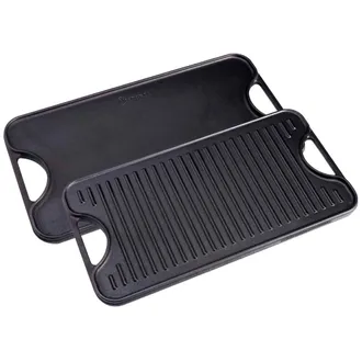 Victoria Victoria 34184 Plancha Cocina Hierro Fundido Esmaltado Inducci&oacute;n, Parrilla Reversible 50x35cm, Fuego Barbacoa Negro