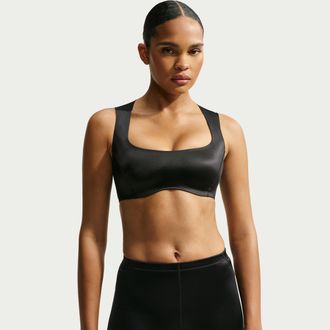 Nike Womens SKIMS Satin Shine Open-Scoop Bra in Black | IR8694-054