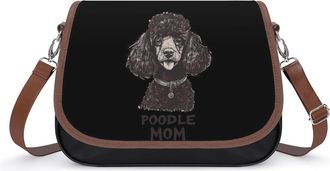 Generic Vintage Poodle Dog Mom Leather Crossbody Bags for Women Messenger Handbag Purse Shoulder Bag