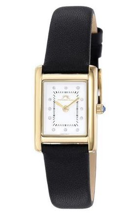 Porsamo Bleu Karolina Diamond Leather Strap Watch, 21.5mm x 30mm - 0.06 ctw in Gold-Black at Nordstrom Rack
