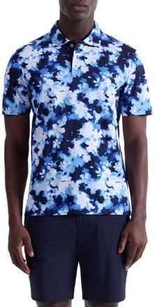 Bugatchi Hendrix Digital Blurred Floral Print Pima Cotton Polo in Navy at Nordstrom, Size Xx-Large