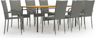 vidaXL Set De Muebles De Comedor De Jard&iacute;n 9 Piezas De Rat&aacute;n Pe Gris Vidaxl