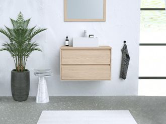 Vente-Unique Mobile per bagno sospeso con lavabo da appoggio 80 cm Placcatura rovere - MILIPAM