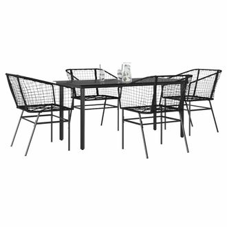 Berkfield Home 5 Piece Garden Dining Set Black Poly Rattan Glass