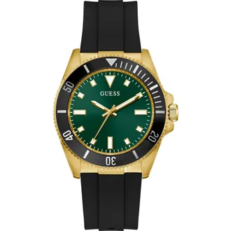 Guess Cliff Silicone Strap Watch, 41mm in Black/gold at Nordstrom