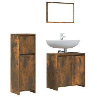 Berkfield Home 3 Piece Bathroom Furniture Set Smoked Oak Engineered Wood in Brown
