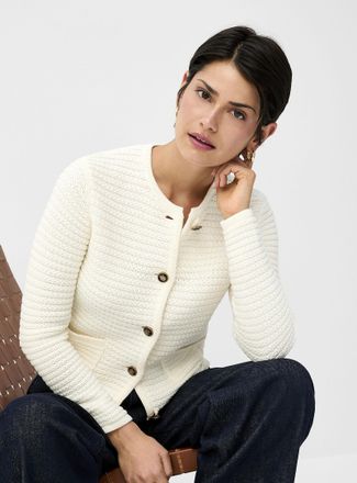 Contemporaine Womens Crest-button textured Cardigan Sweater