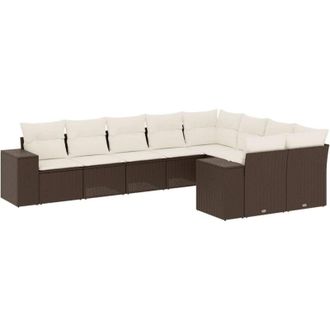 vidaXL Set De Sof&aacute;s De Jard&iacute;n 9 Pzas Y Cojines Rat&aacute;n Sint&eacute;tico Marr&oacute;n Vidaxl
