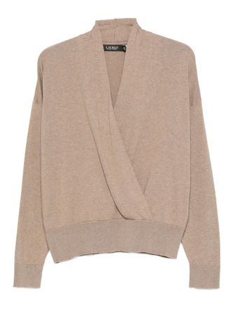 Lauren Ralph Lauren crossover-neck jumper - women - Cotton/Modal - L - Neutrals