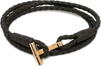 Tom Ford Braided Leather T Bracelet Accessories