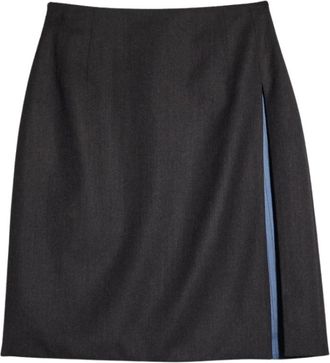 Gucci Stretch Wool Mini Rok met Split - Dames - Midirokken - Grijs - XS - Wol - Rokken