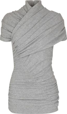 Balmain Gedrapeerd katoenen gebreide top - Dames - Blouses - Grijs - 2XS - Katoen - Overhemden