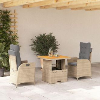 vidaXL Vidaxl - Set Comedor De Jard&iacute;n 3 Pzas Con Cojines Rat&aacute;n Sint&eacute;tico Beige
