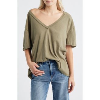 Free People Nina V-Neck Cotton T-Shirt in Olive Stone at Nordstrom Rack, Size X-Large