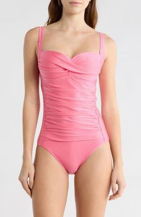Betsey Johnson Ruched One-Piece Swimsuit in Pink at Nordstrom Rack, Size X-Large