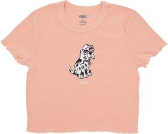 Obey Dalmation Eyes Cropped Tee Peach Sand - Dames - T-shirts - Roze - M - Katoen - Tops