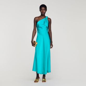 Sandro Satin-effect maxi dress with bow