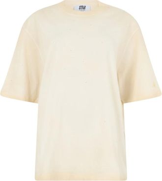 Golden Goose T-shirt in jersey di cotone con logo ricamato - - Tops - Donna - Beige - XS