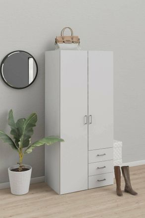 Dmora Armoire Avec Deux Portes Battantes Et Trois Tiroirs, Couleur Blanche, Dimensions 77 X 175 X 49 Cm - Dmora