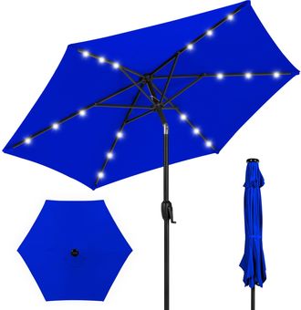 Best Choice Products 7.5ft Outdoor Solar Patio Umbrella for Deck, Pool w/ Tilt, Crank, LED Lights