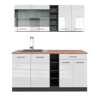 Vicco Cocina Vers&aacute;til R-line, Blanco Brillo/antracita, 160 Cm, Et Roble
