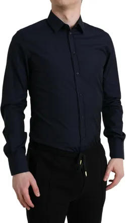 Dolce & Gabbana Navy Blue Slim Fit Formal GOLD Dress Mens Shirt