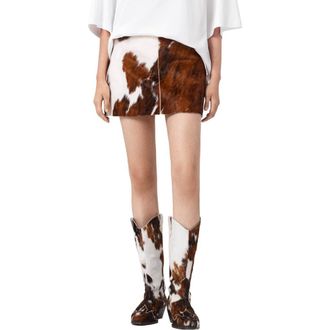 AllSaints Dapple Genuine Calf Hair Miniskirt in Cow Print at Nordstrom, Size 6 Us