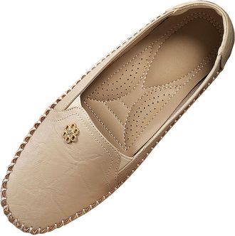 Generic Womens Loafers & Moccasins Casual Shoes for Women Casual Heels Shoes for Leather Comfortable Lightweight Work Driving Wide Width Loafer (Beige,5)