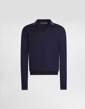 Dolce & Gabbana Silk Polo Shirt - Man Sweaters And Cardigans Blue 46