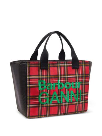 Ganni x Barbour tartan tote bag - Red