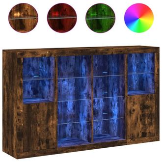 Berkfield Home Sideboards with LED Lights 3 pcs Smoked Oak Engineered Wood in Brown