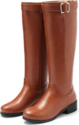 Generic Ladies Flat Knee High Riding Boots - Side Zip Equestrian Style for Office and Casual Everyday Wear,Brown,6.5 UK