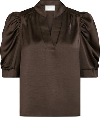 Neo Noir Sateen Blouse met Pofmouwen - Dames - Blouses - Bruin - S - Polyester - Overhemden