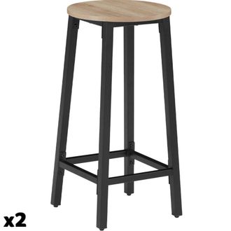 TecTake 2 taburetes de altos de madera y acero con 66 cm alto, madera clara