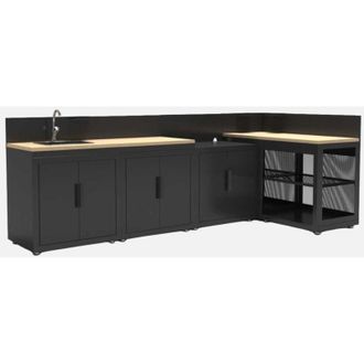 Sweeek Cucina da esterno 5 moduli acciaio e decorazione in legno