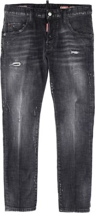 Dsquared2 Black Distressed Stretch Cotton-Blend Jeans