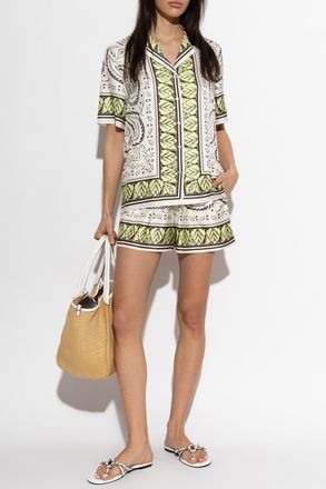 Tory Burch Silk Shirt With Print, Womens, Beige