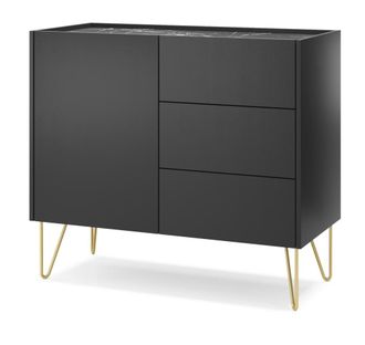 AKL FURNITURE C&oacute;moda efecto madera Negro y Dorado