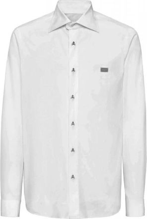 Philipp Plein Sugar Daddy Cut LS - Heren - Casual Overhemden - Wit - XL - Katoen - Overhemden