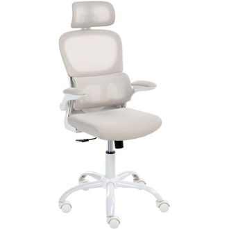 Beliani Office Chair Beige Mesh Upholstery Iron Base Swivel Adjustable Height Headrest and Padded Armrests Tilting Backrest with Lock Mechanism Home Office
