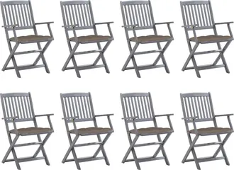 vidaXL Vidaxl - Sillas De Jard&iacute;n Plegables 8 Uds Y Cojines Madera Maciza Acacia