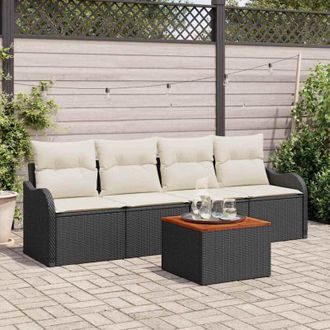 vidaXL Vidaxl - Conjunto De Sof&aacute; De Jard&iacute;n 5 Pcs Negro, Crema 55 X 55 X 37 Cm