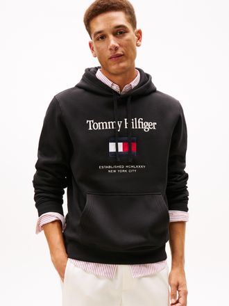 Tommy Hilfiger Hoodie TOMMY HILFIGER TOMMY EMBRO FLAG, Herren, Gr. XXL, schwarz, Sweatware, Obermaterial: 64% Baumwolle, 36% Polyester, regular fit, Rippb&uuml;ndchen, Sw