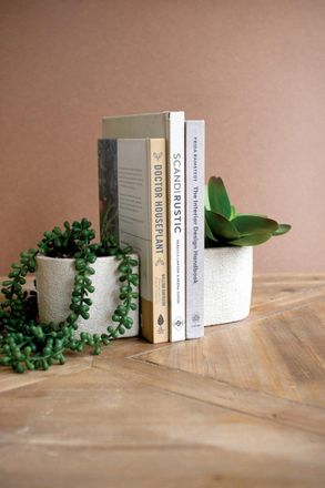 Kalalou Set of 2 White Concrete Bookend Planters