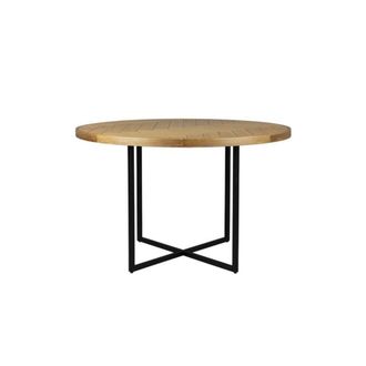Dutchbone Mesa de comedor redonda de madera clara y acero negro D 120