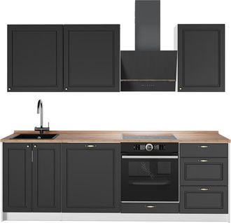 Vicco Mueble De Cocina Fame-line, Antracita-oro Landhaus/blanco, 230 Cm, Et Roble, Vicco