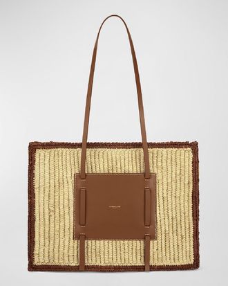 DeMellier The Capri Raffia & Leather Tote Bag