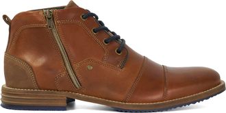 Dune London Mens Captains - Double Toe Cap Detail Leather Boots - Brown - Size UK 8