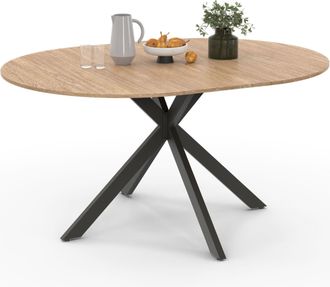 IDMarket Mesa De Comedor Extensible Alix, Redonda, 6-8 Personas, Negra Y Pata De Ara&ntilde;a De Madera 120-160 Cm